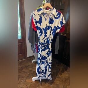 H&M Blue and White Maxi Sundress with V-neck